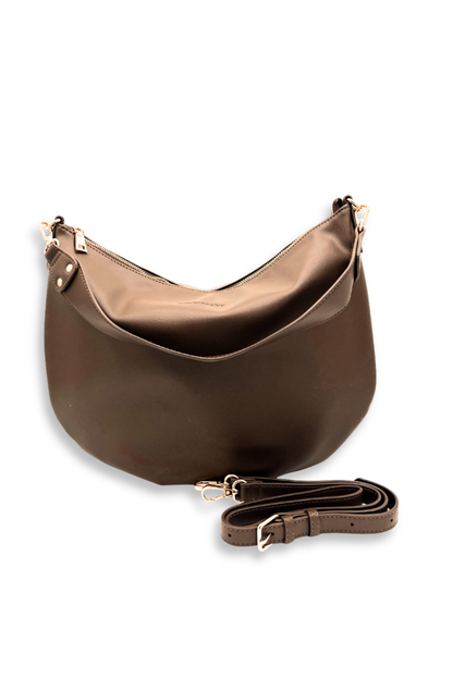 A brown vegan leather  Modern+Chic Savannah Slouchy Tote – Women's Shoulder & Crossbody Bag on a white background. 
